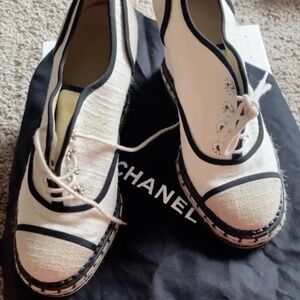 Chanel White Sneakers/Wedges with pearls